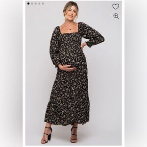 Pink Blush Floral Smocked Maternity Maxi Dress S